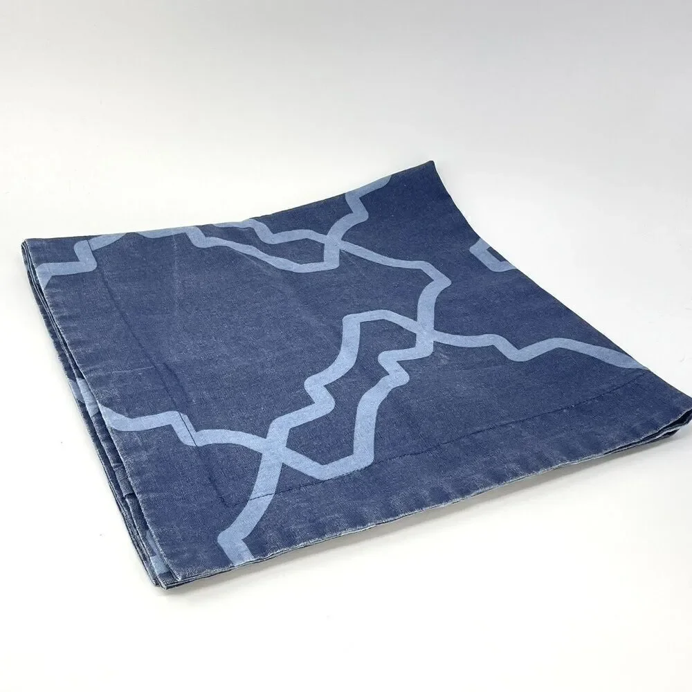 Pottery Barn Euro Pillow Sham Blue Trisha Geo Cotton Linen